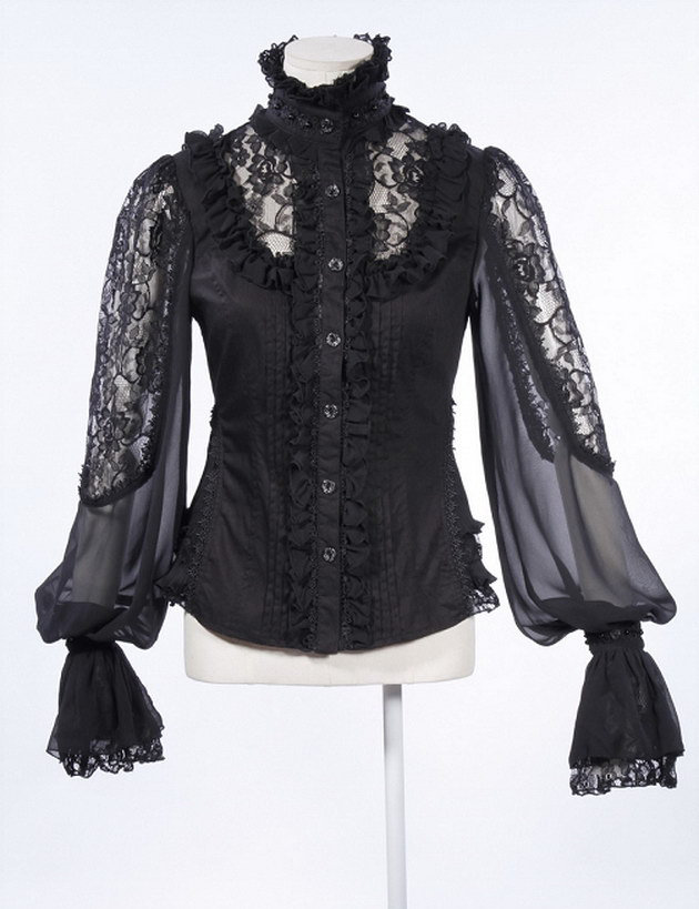 Блузка с гипюром и рукавами реглан FOR LOVE black 